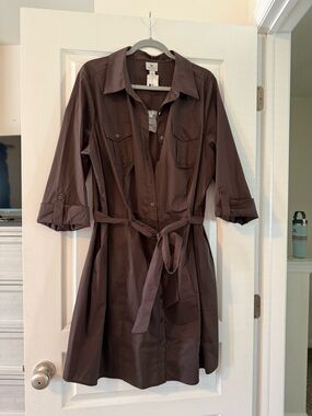 Worthington Brown Utility Shirt Dress with Tie Waist NWT 2X